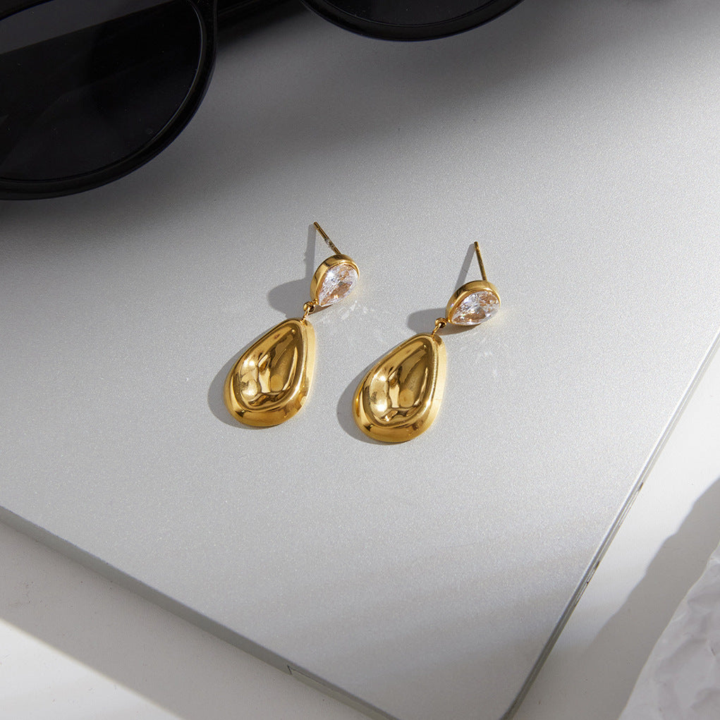 Gold Waterdrop Zirconia Teardrop Drop Earrings