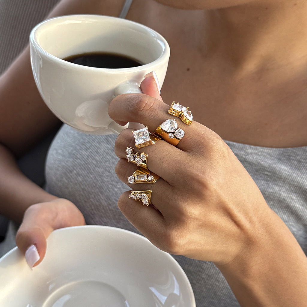 Gold CZ Statement Open Rings – 3 Designs