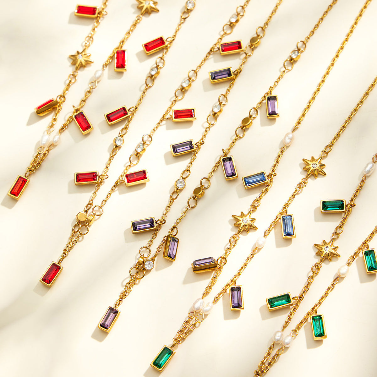 Gold and Gemstone & Pearl Charm Necklace