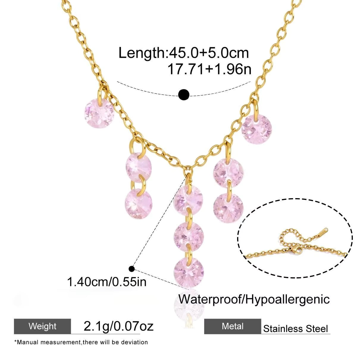 Pink Crystal Drop Charm Necklace