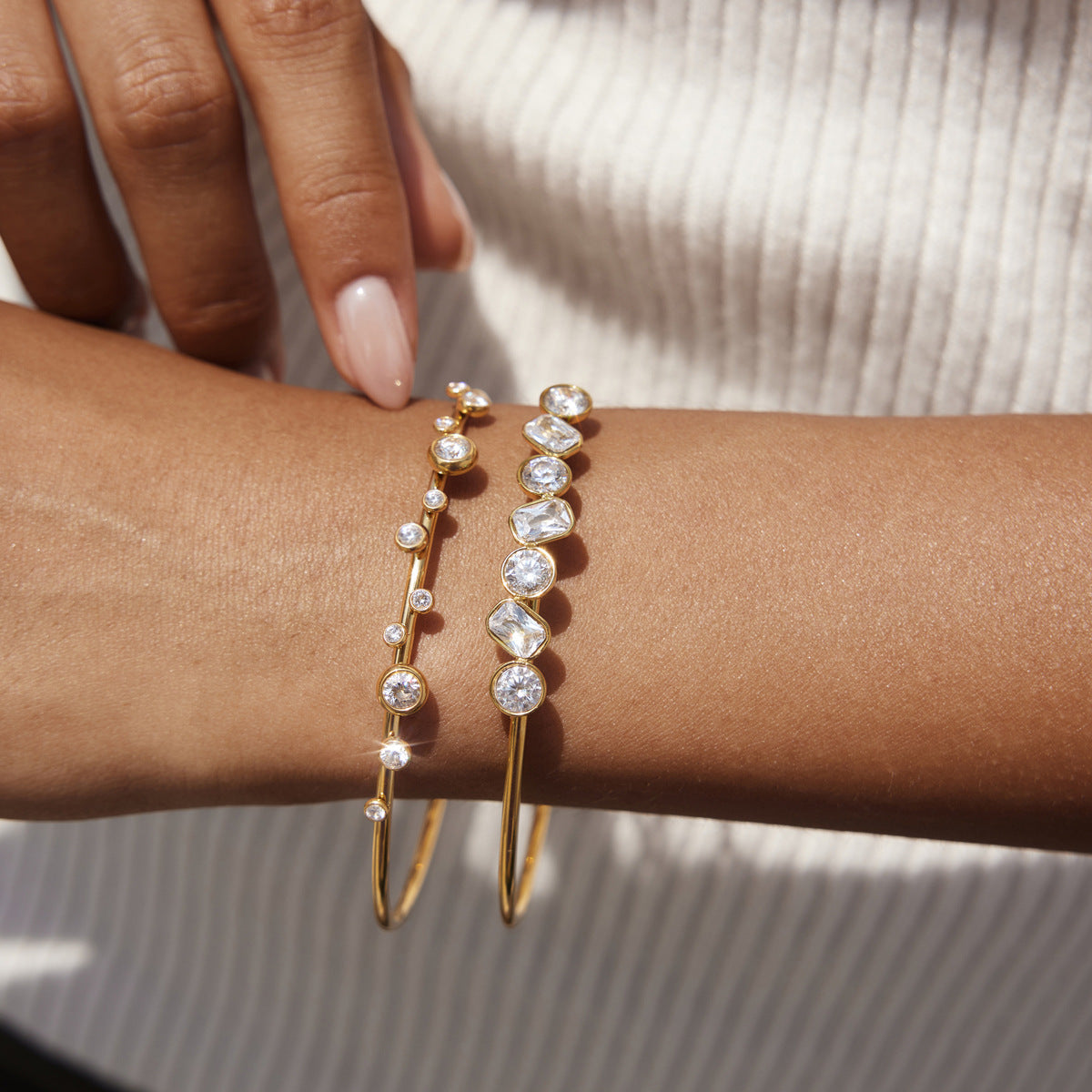 Gold Crystal Station Cuff Bangle