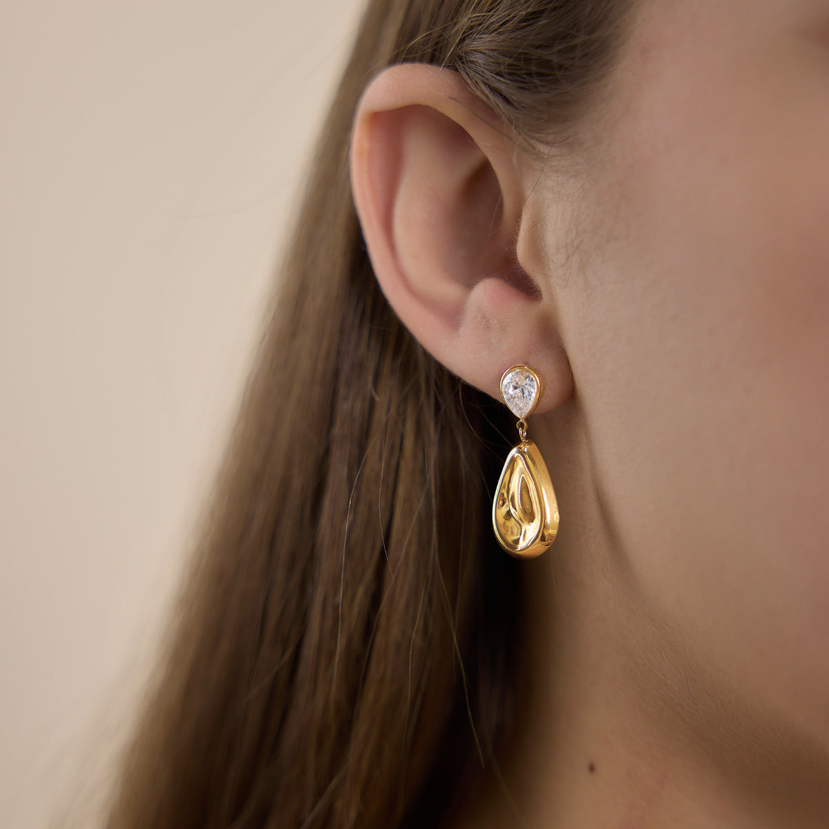 Gold Waterdrop Zirconia Teardrop Drop Earrings