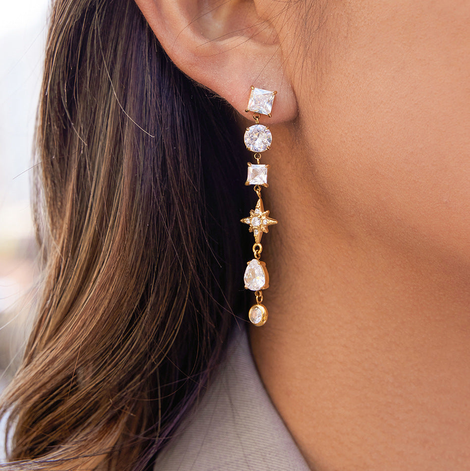 18K Gold Plated Starburst Zircon Drop Earrings