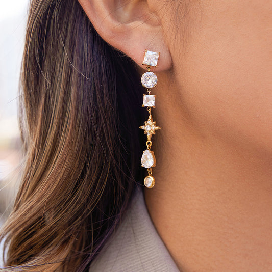 18K Gold Plated Starburst Zircon Drop Earrings