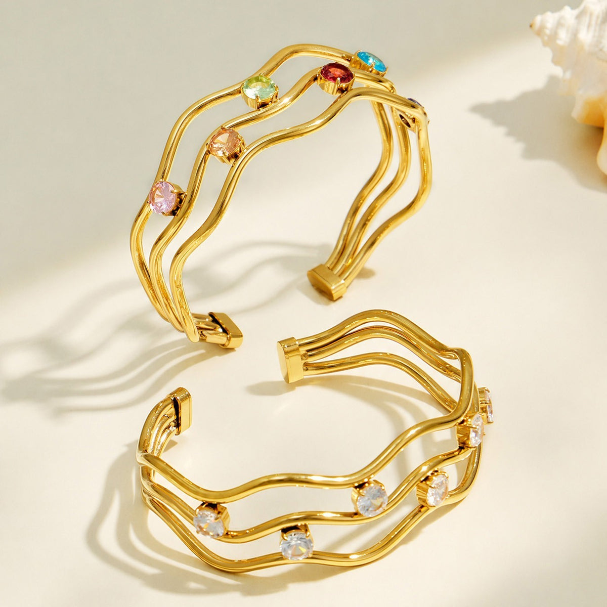 Gold-Tone Multi-Strand Crystal Cuff Bracelet
