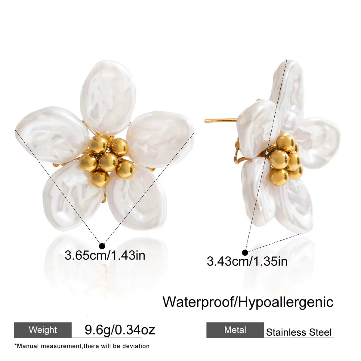 Pearl Blossom 18K Gold Plated Stud Earrings