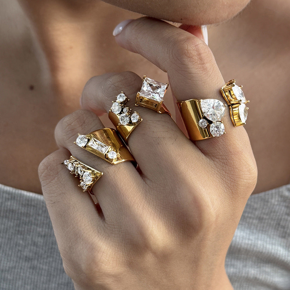 Gold CZ Statement Open Rings – 3 Designs
