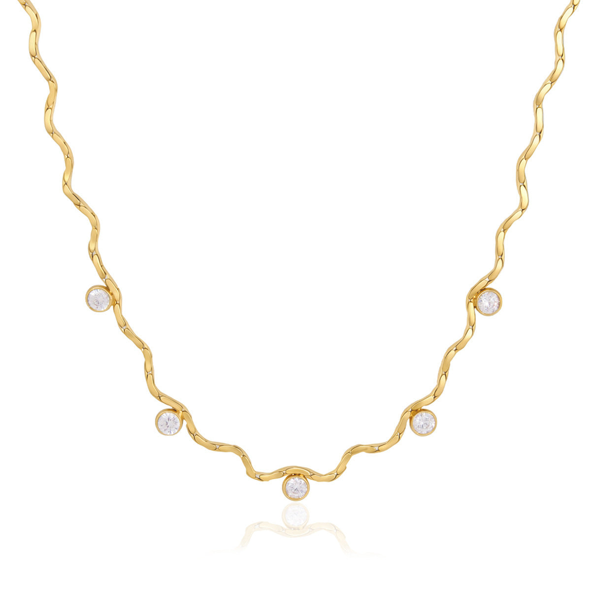 18K PVD Gold Plated Wavy CZ Necklace