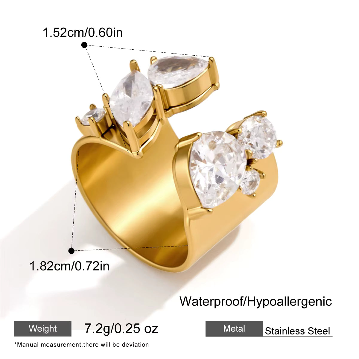 Gold CZ Statement Open Rings – 3 Designs
