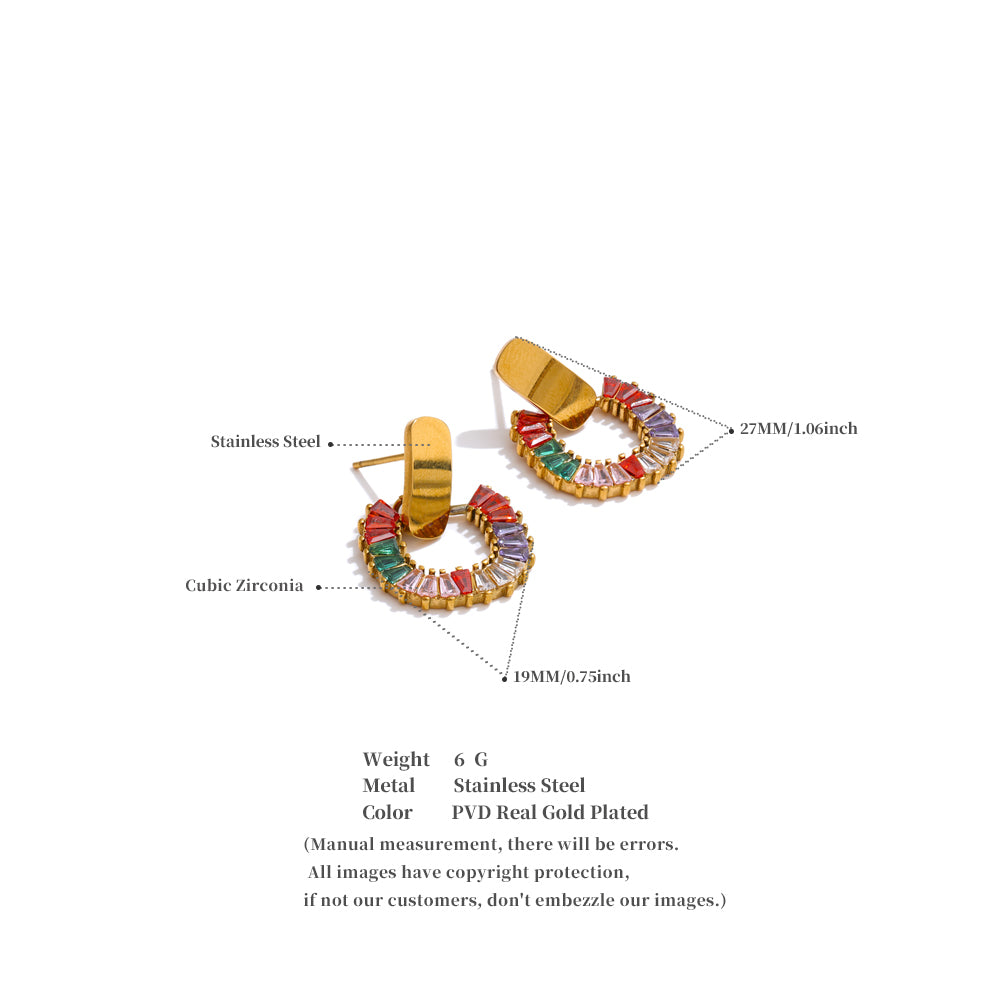 Aurora Gold Hoop Earrings — Rainbow Crystal Drop Earrings