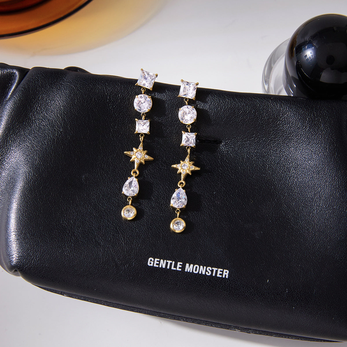 18K Gold Plated Starburst Zircon Drop Earrings