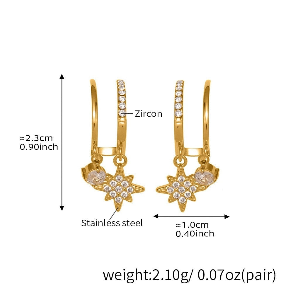 Gold Starburst CZ Huggie Drop Earrings