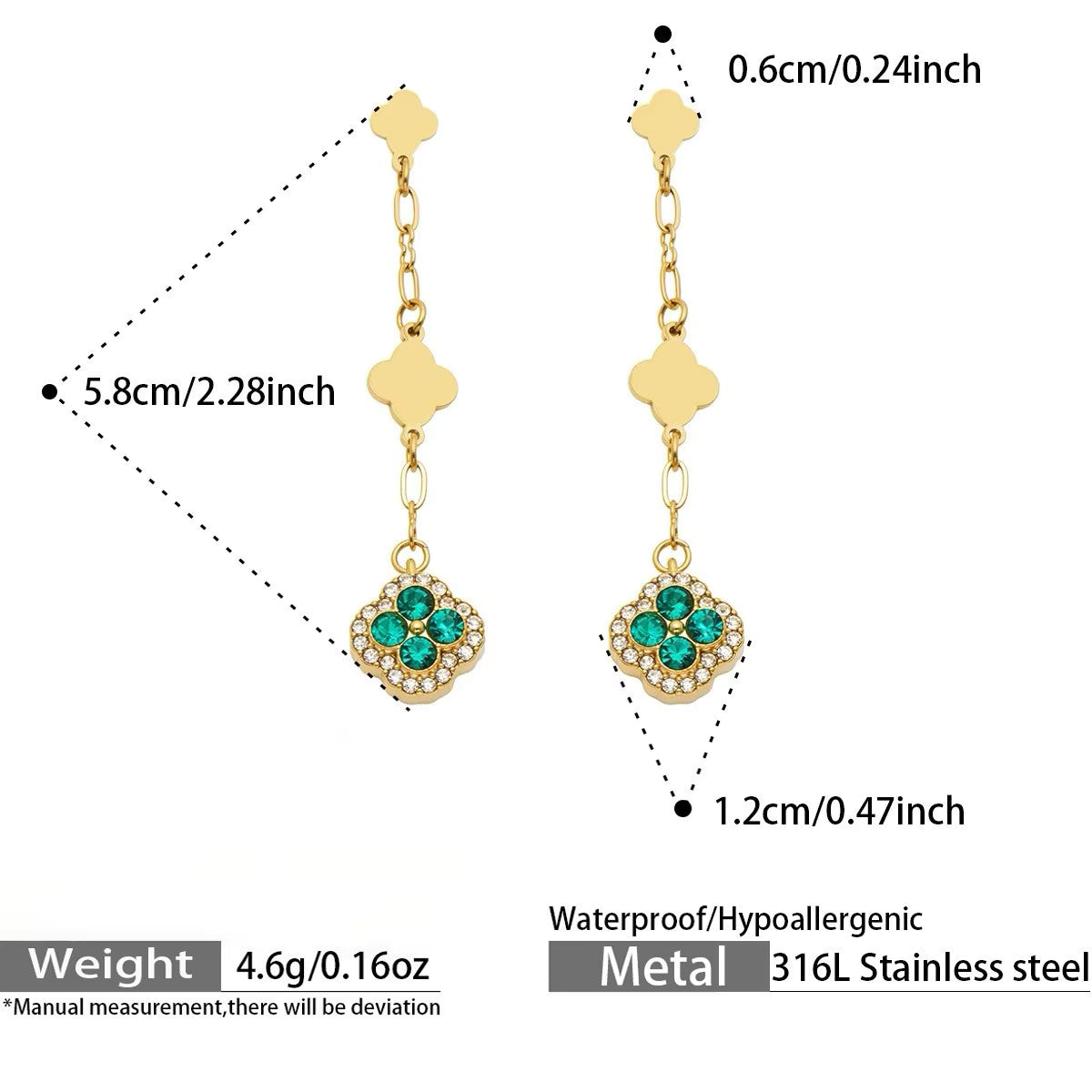 18K Gold Plated Four-Leaf CZ Drop Earrings