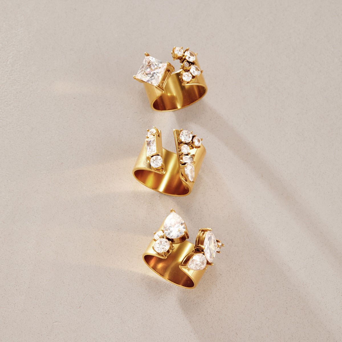 Gold CZ Statement Open Rings – 3 Designs