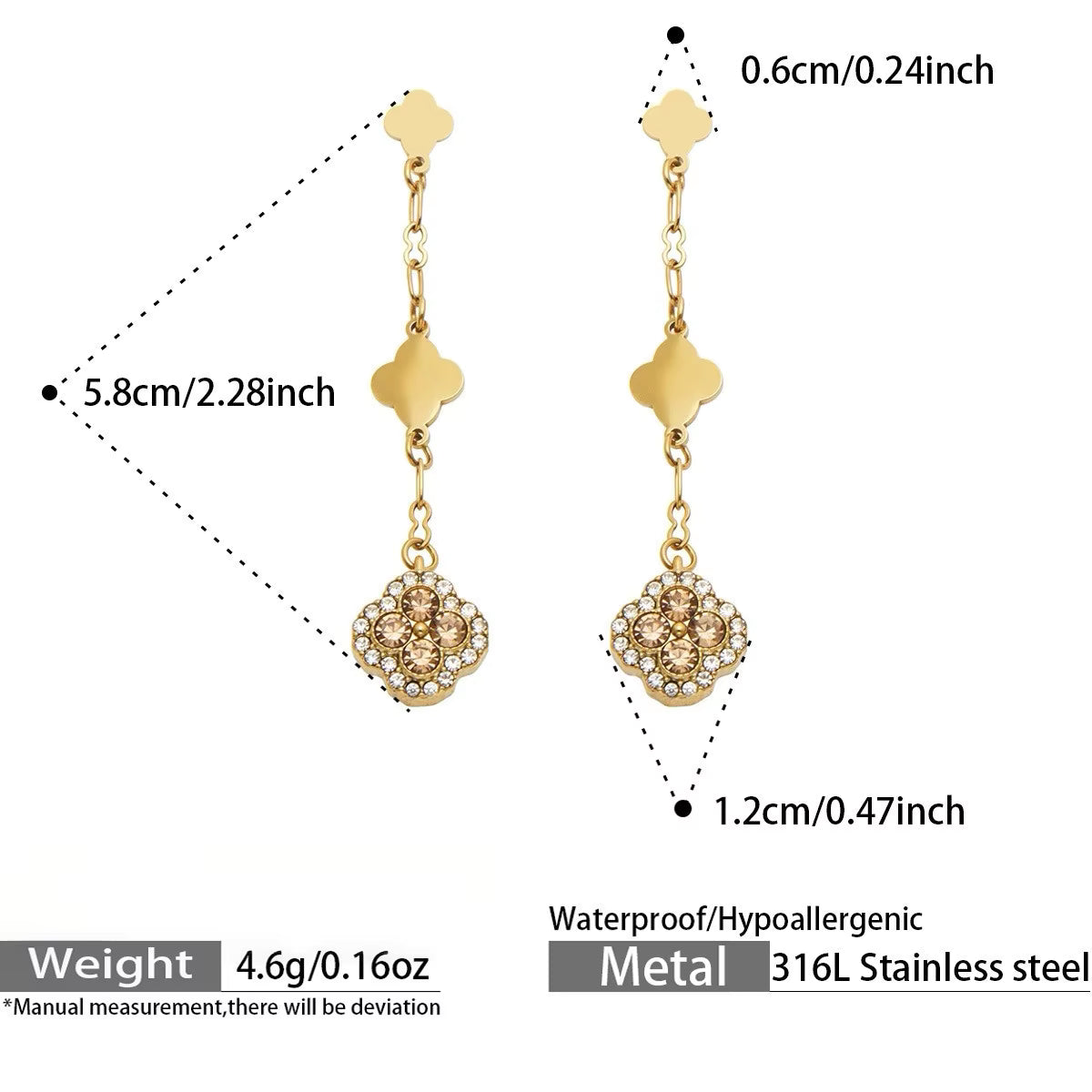 18K Gold Plated Four-Leaf CZ Drop Earrings