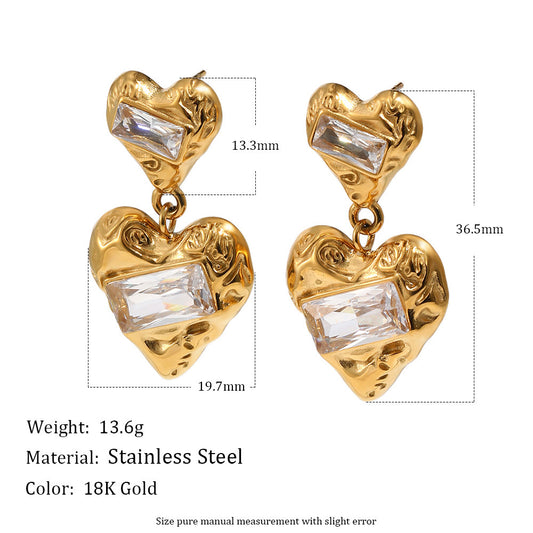 18K Gold Plated Heart Zircon Drop Earrings