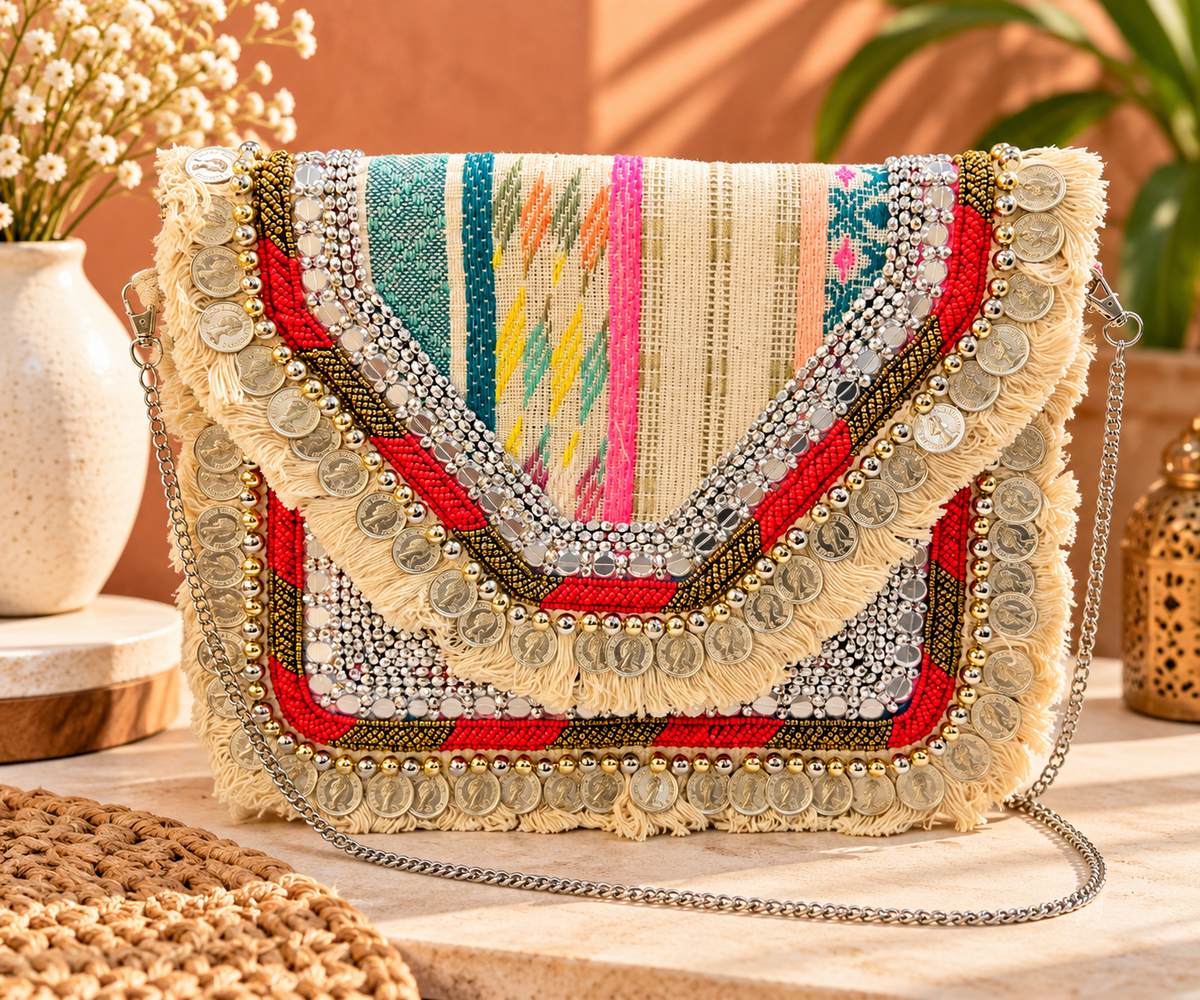 Colorful Bohemian Banjara Beaded Handbag Rainbow