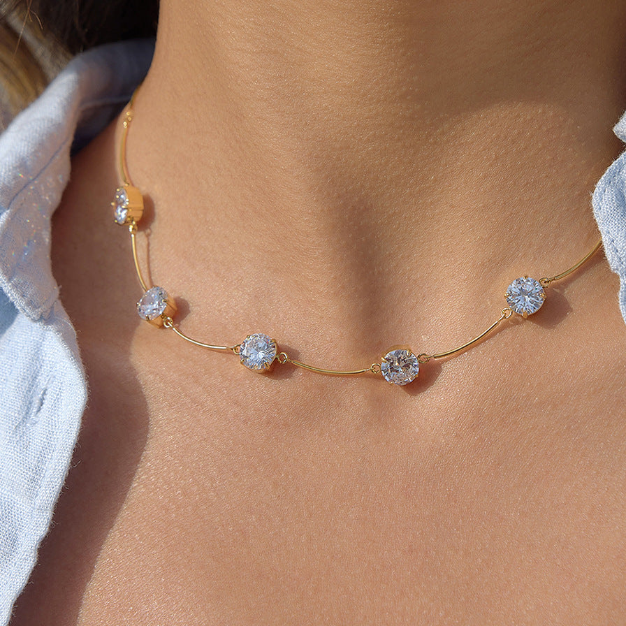 18K PVD Gold Plated Big CZ Stone Necklace