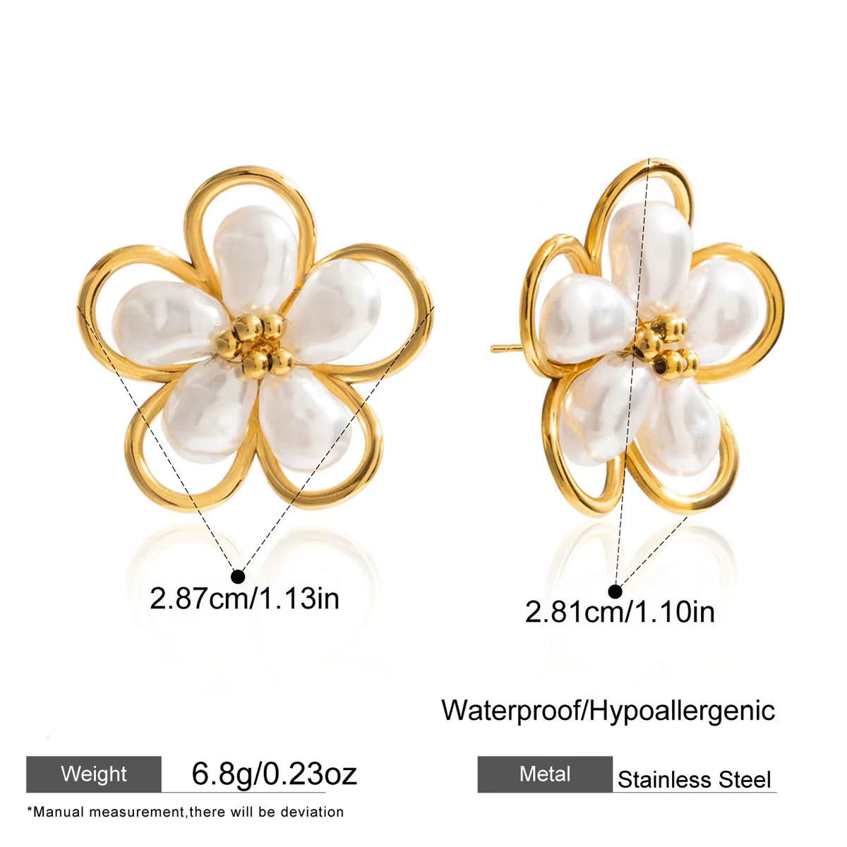 Luminous Pearl Blossom 18K Gold Plated Statement Earrings