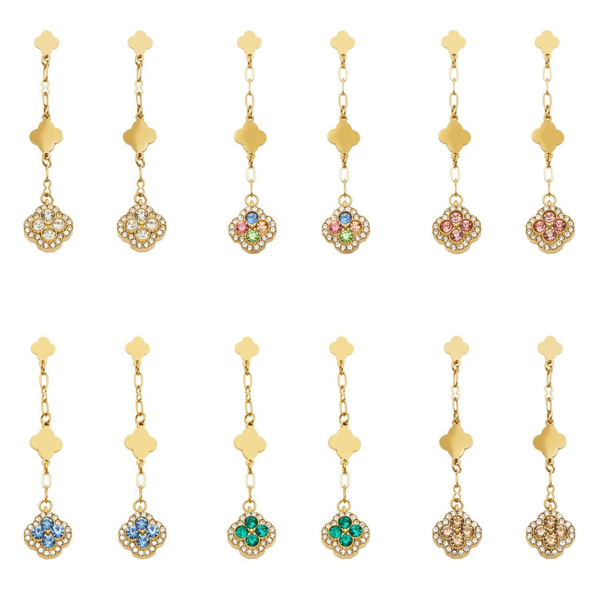 18K Gold Plated Four-Leaf CZ Drop Earrings