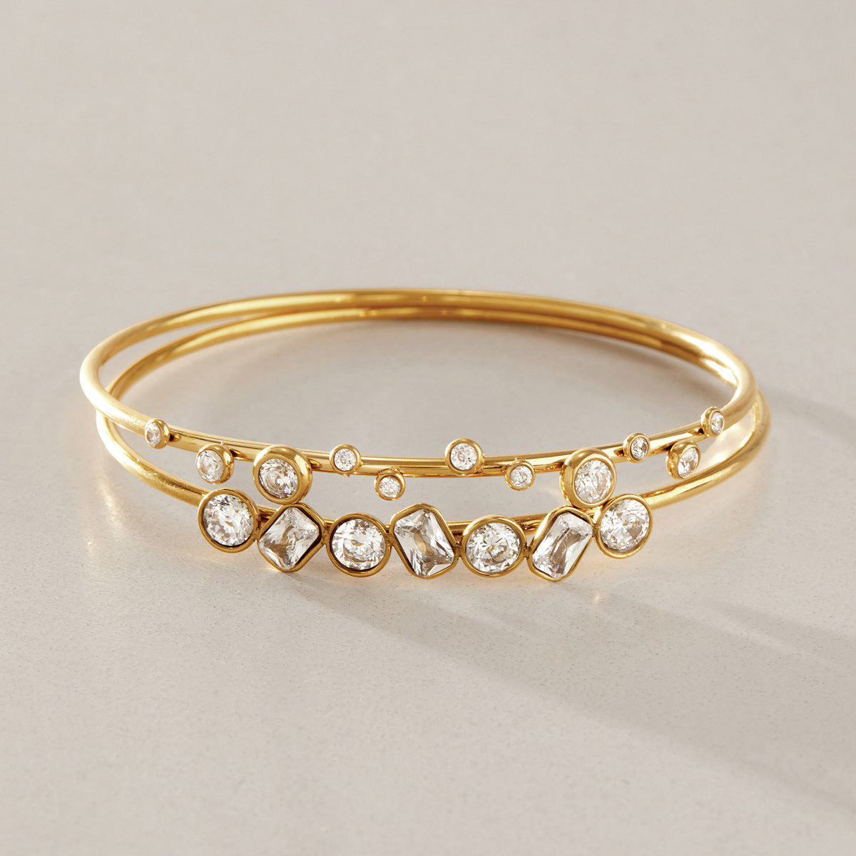 Gold Crystal Station Cuff Bangle