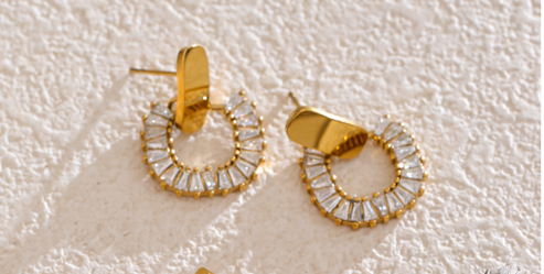 Aurora Gold Hoop Earrings — Rainbow Crystal Drop Earrings