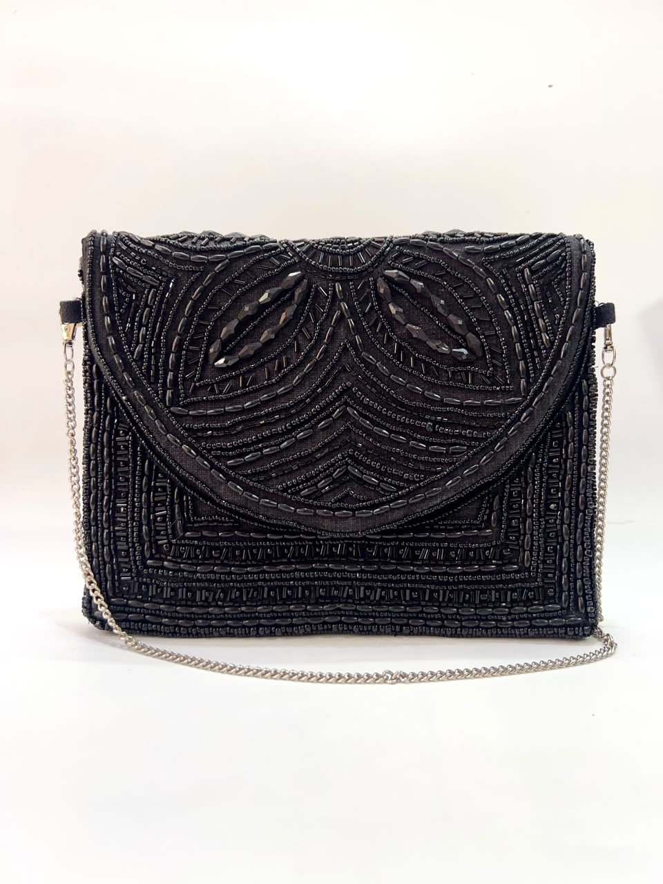 Colorful Bohemian Beaded Handbag Black