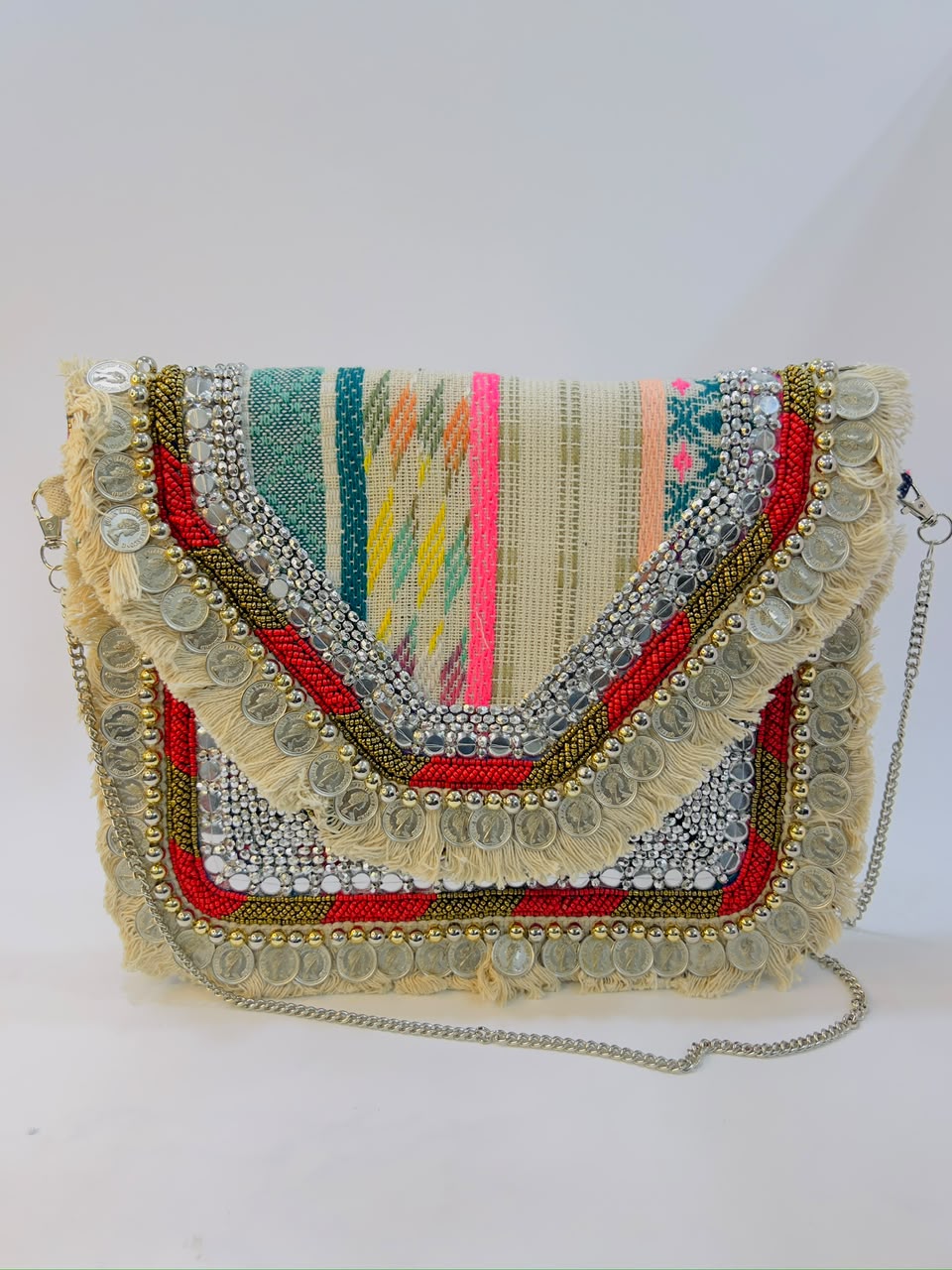 Colorful Bohemian Banjara Beaded Handbag Rainbow