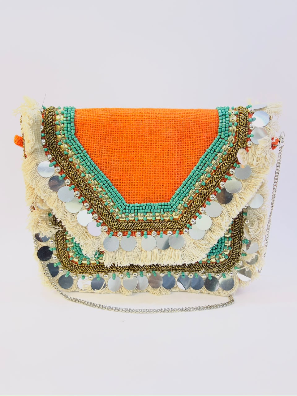 Colorful Bohemian Banjara Beaded Handbag Orange