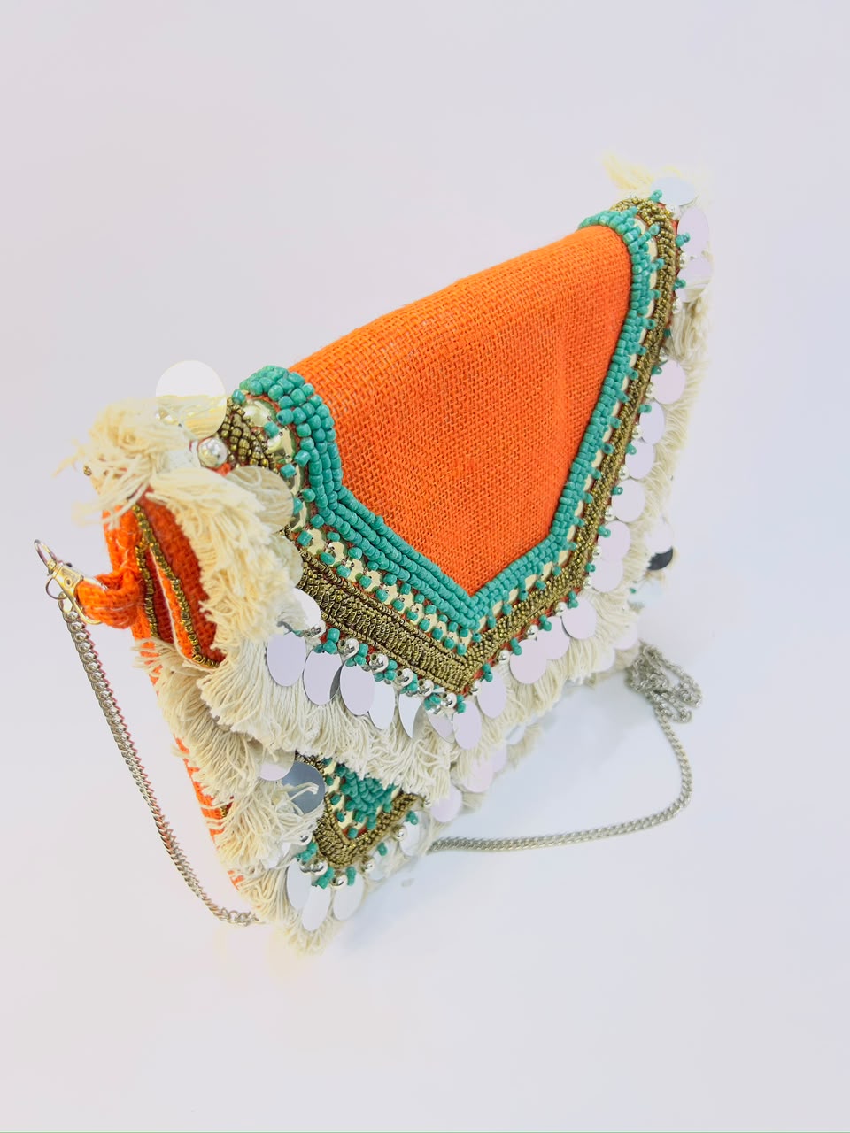 Colorful Bohemian Banjara Beaded Handbag Orange