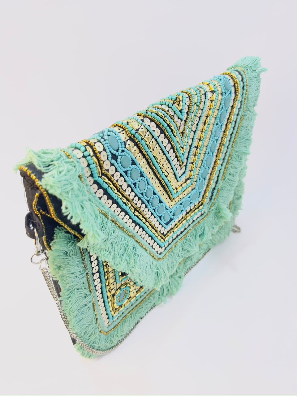Colorful Bohemian Banjara Beaded Handbag Green