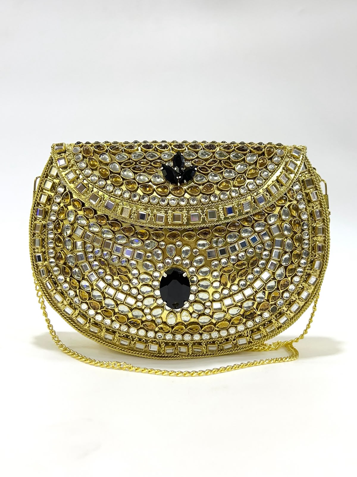 Artisan Glow Kundan Clutch curved