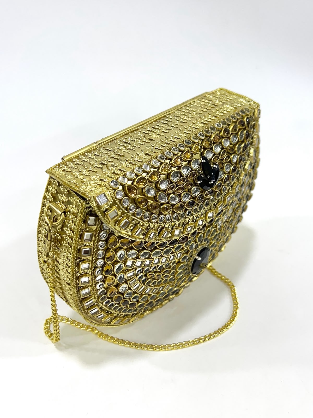 Artisan Glow Kundan Clutch curved