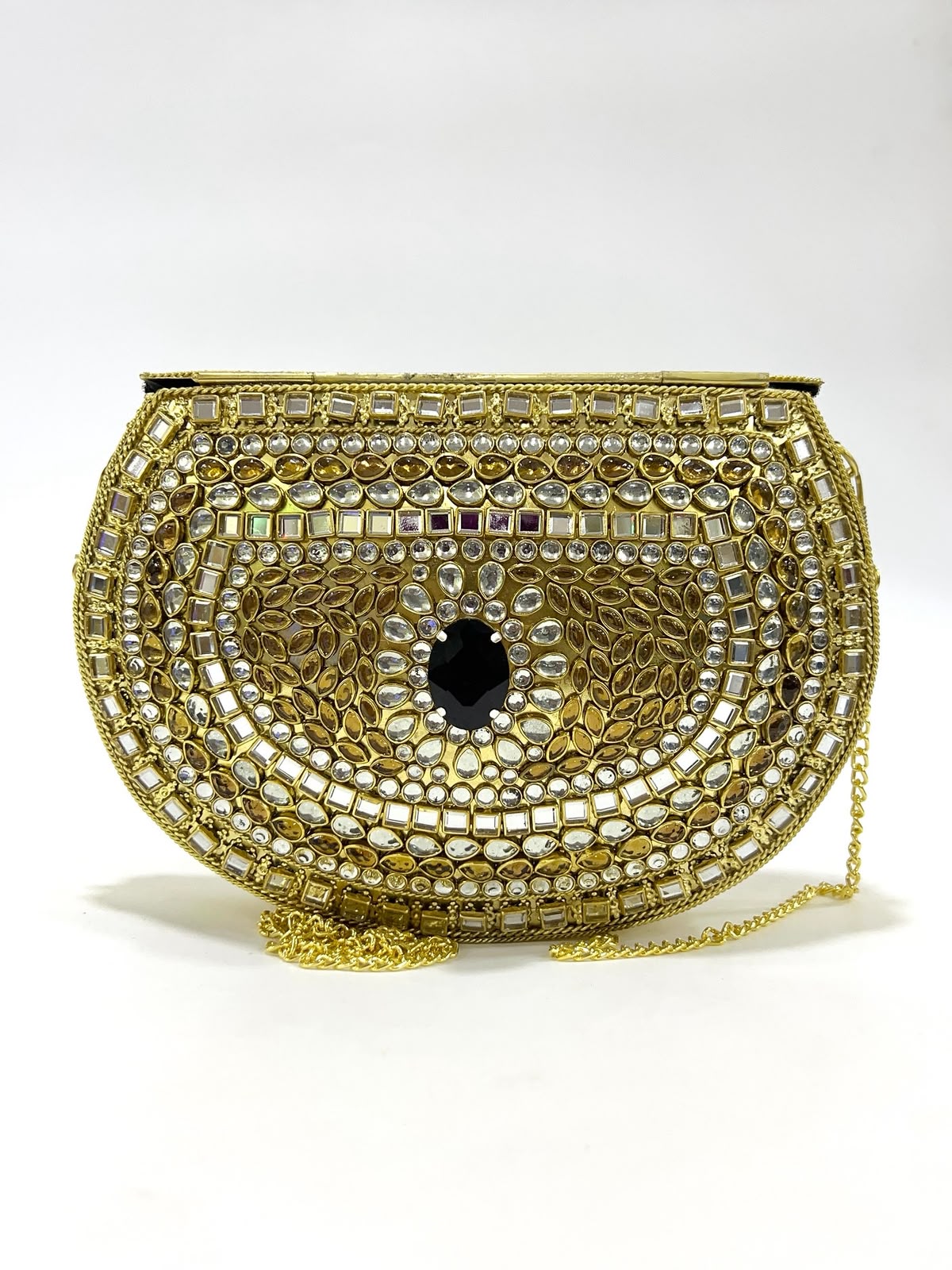 Artisan Glow Kundan Clutch curved