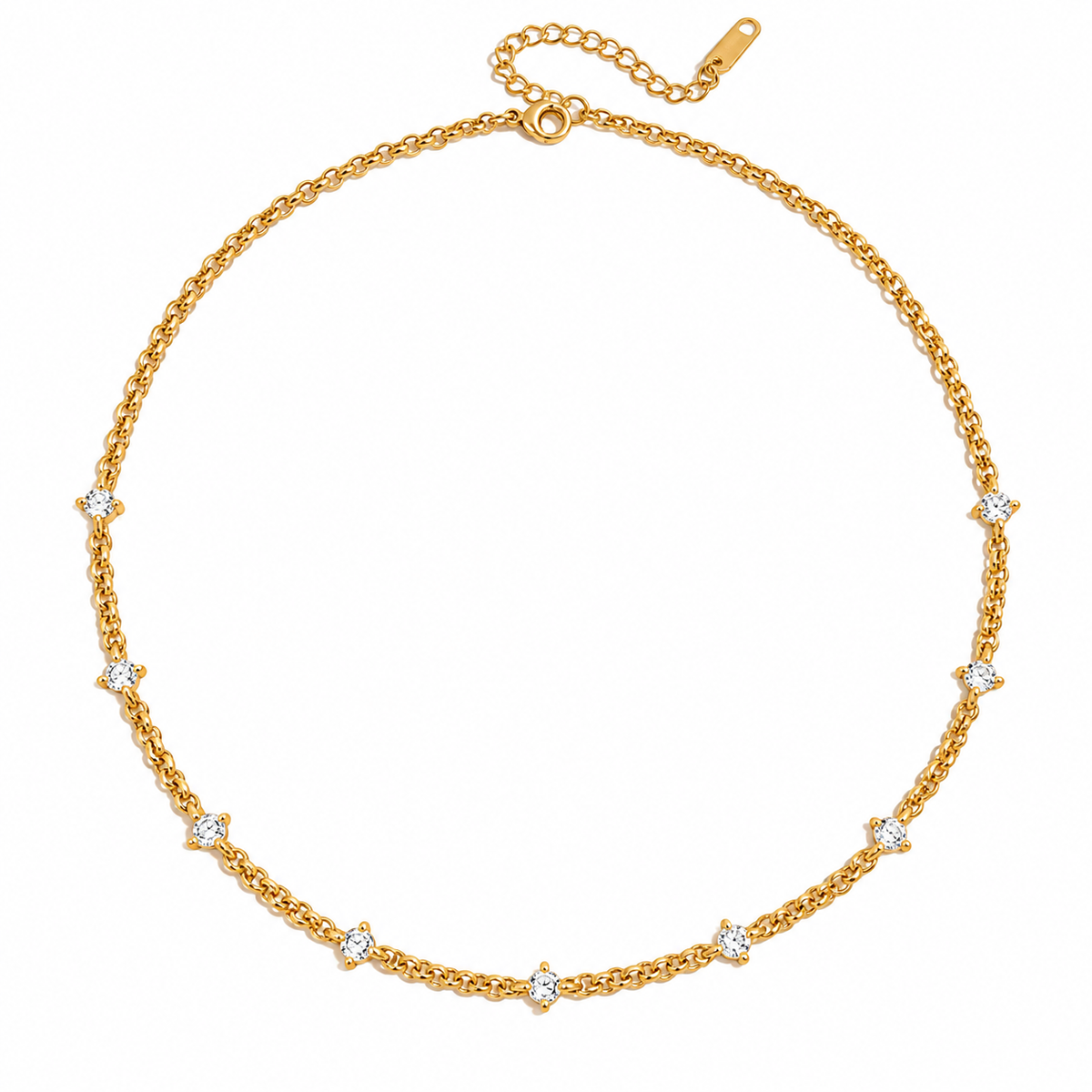 18K Gold Plated Zircon Station Necklace