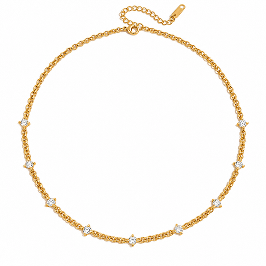 18K Gold Plated Zircon Station Necklace