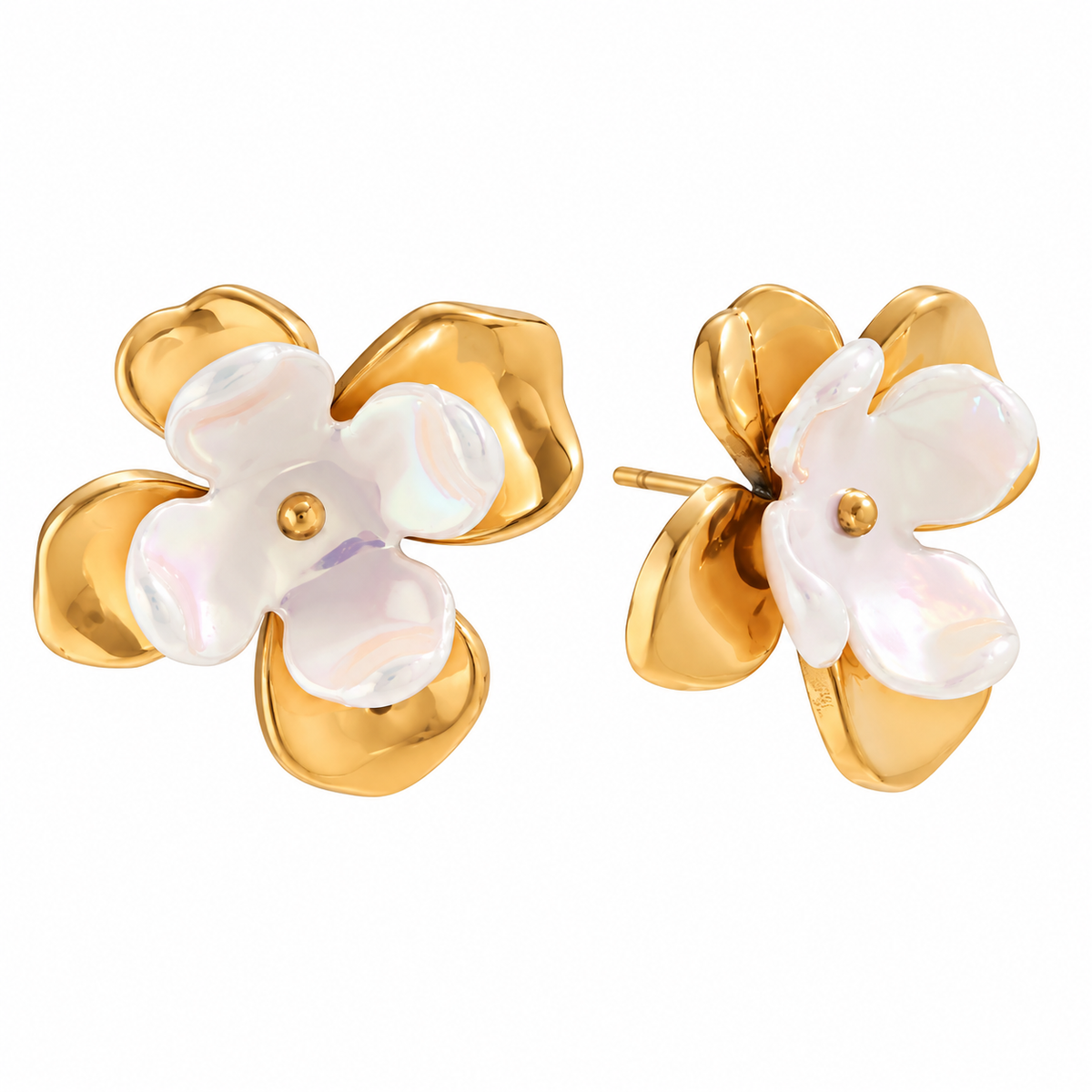 Pearl Blossom 18K Gold Plated Stud Earrings