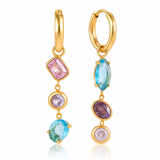 18K Gold Plated Multi-Colour Gemstone Huggie Drop Earrings
