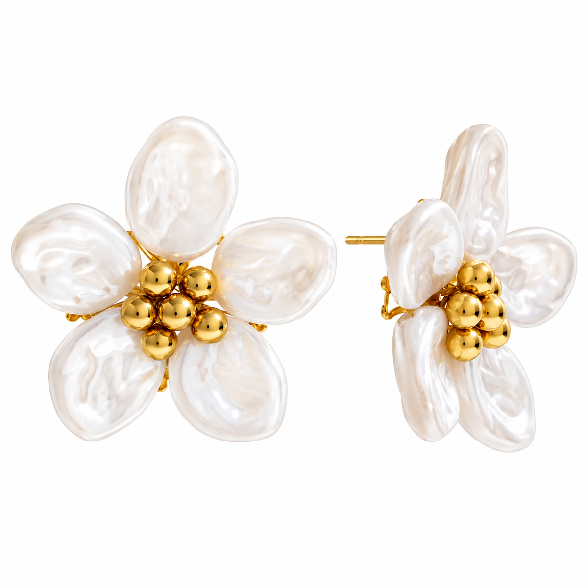 Pearl Blossom 18K Gold Plated Stud Earrings
