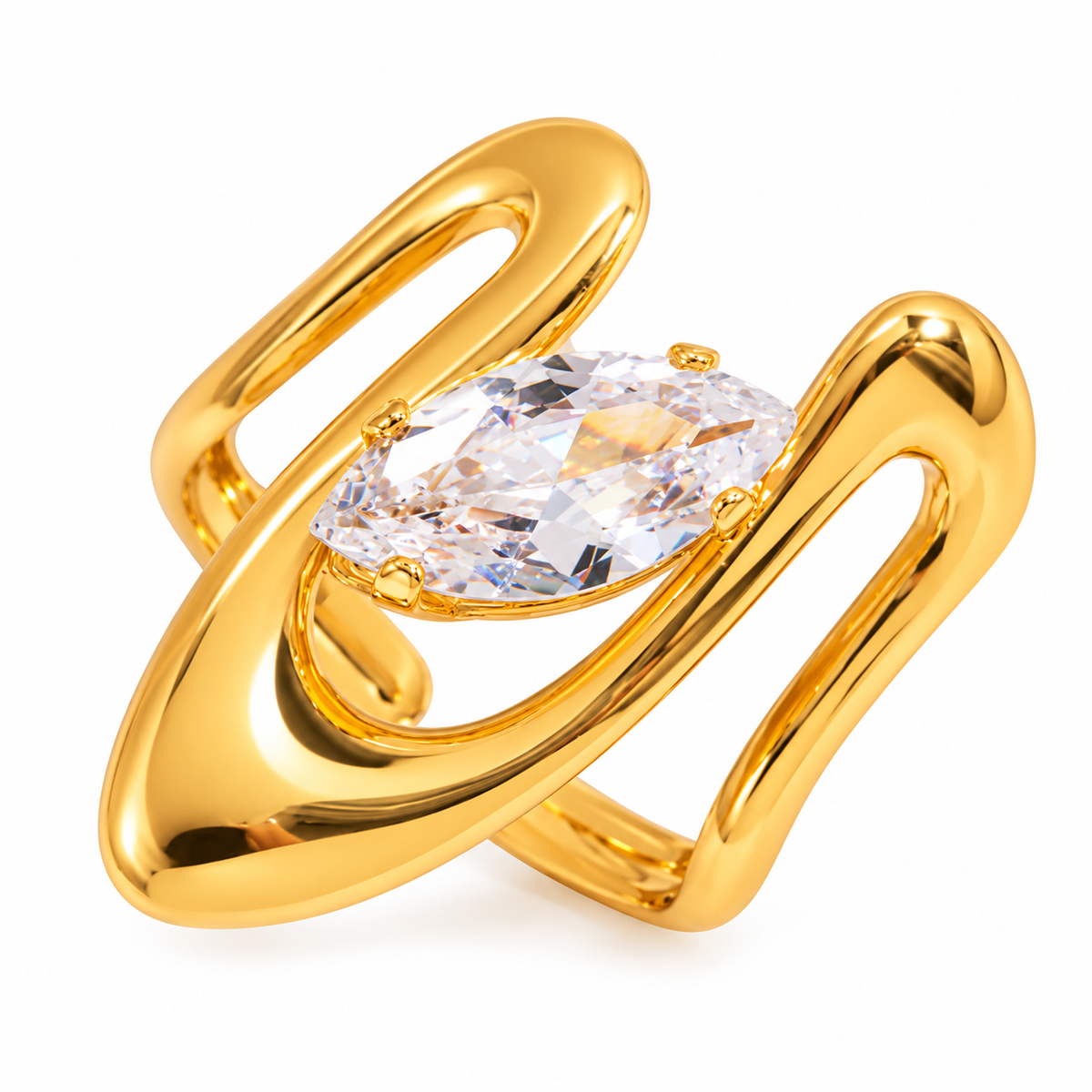 18K Gold PVD Zircon Statement Rings – Stainless Steel