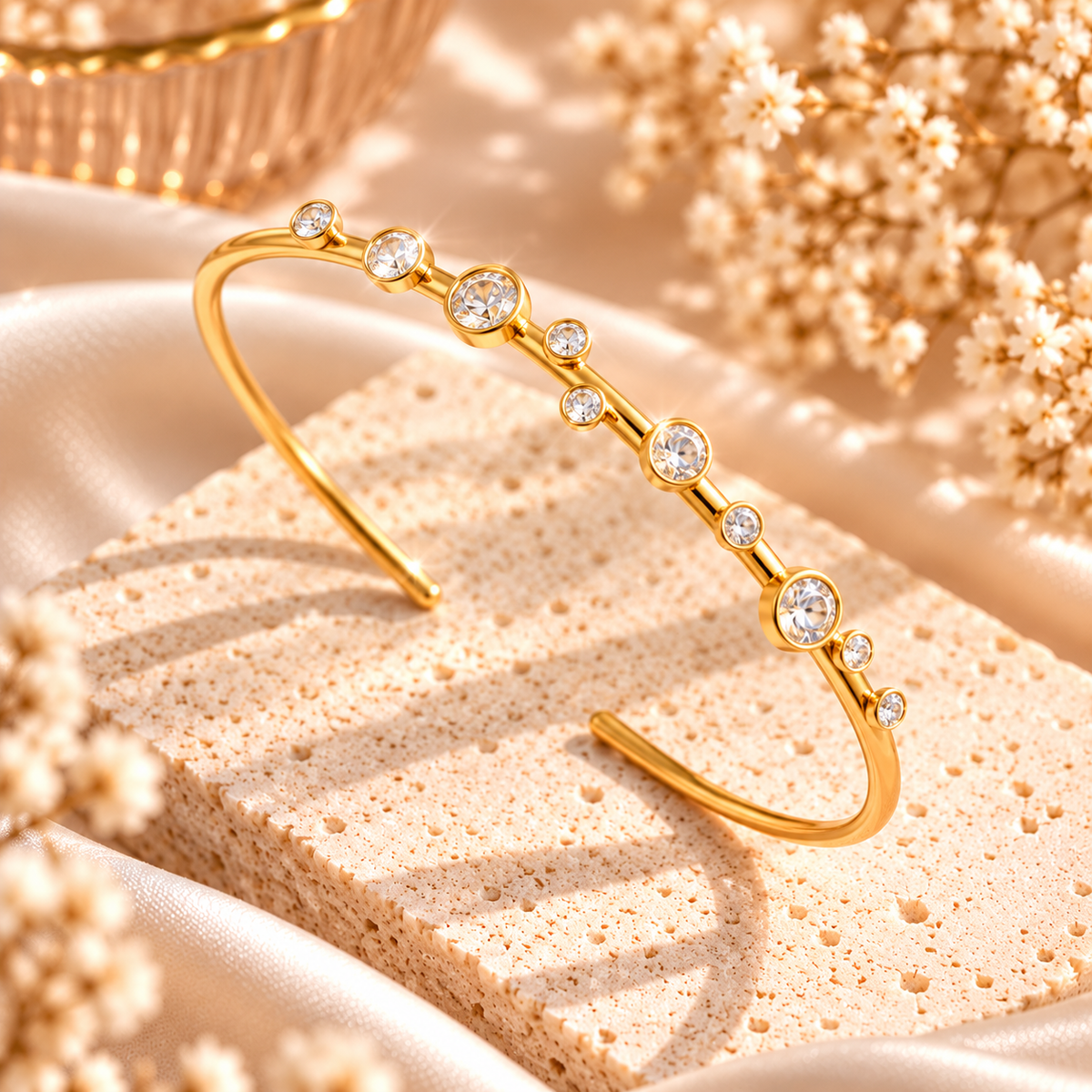 Gold Crystal Station Cuff Bangle