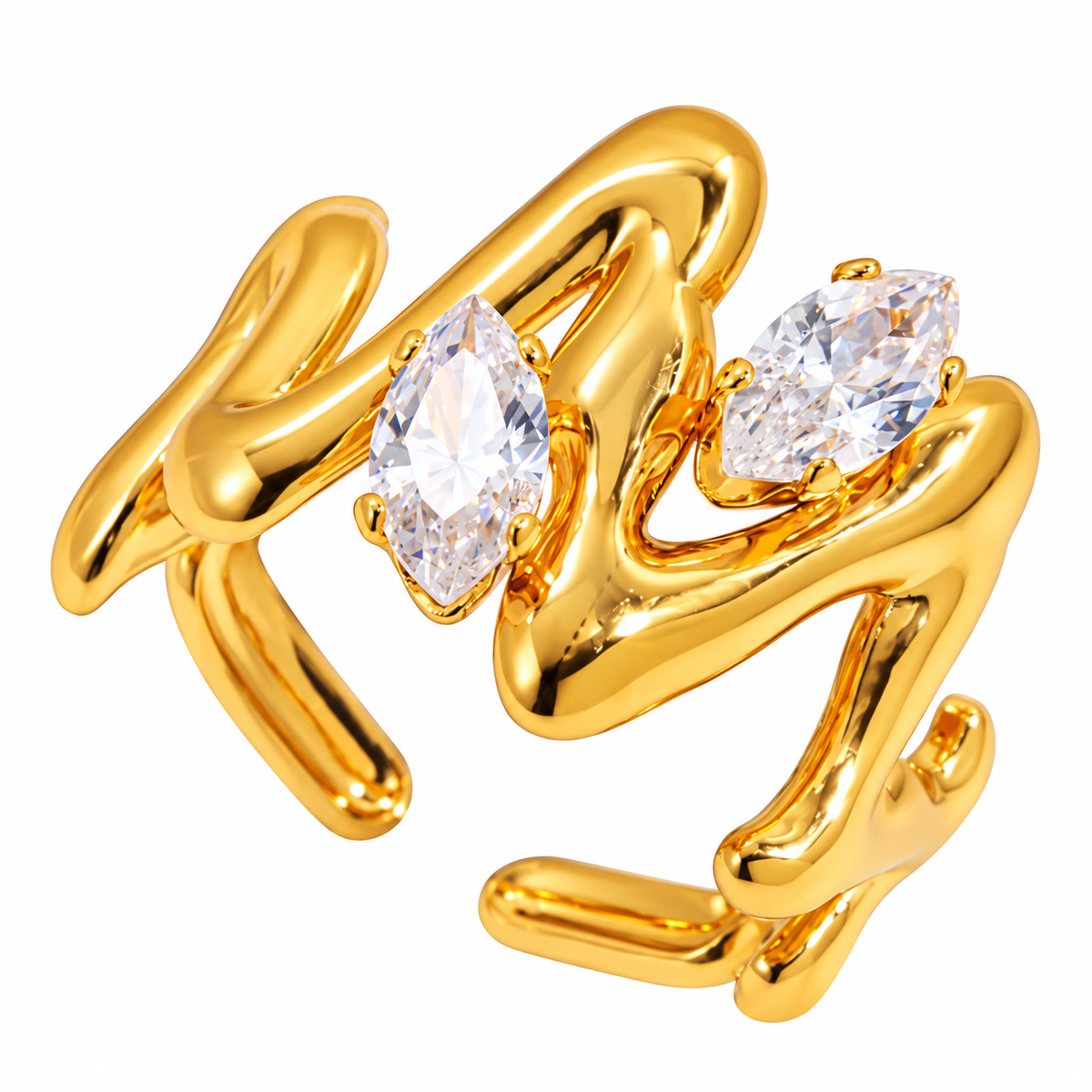 18K Gold PVD Zircon Statement Rings – Stainless Steel